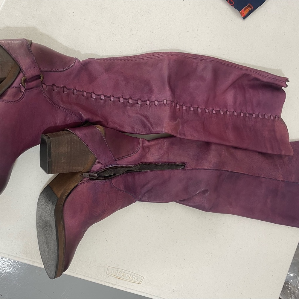 Free People Purple Leather Heeled Boots -Medium Heel